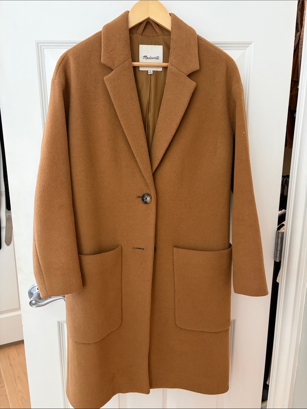 Madewell Tan Camel-Color Wool-Blend Two-Button Trench Coat
